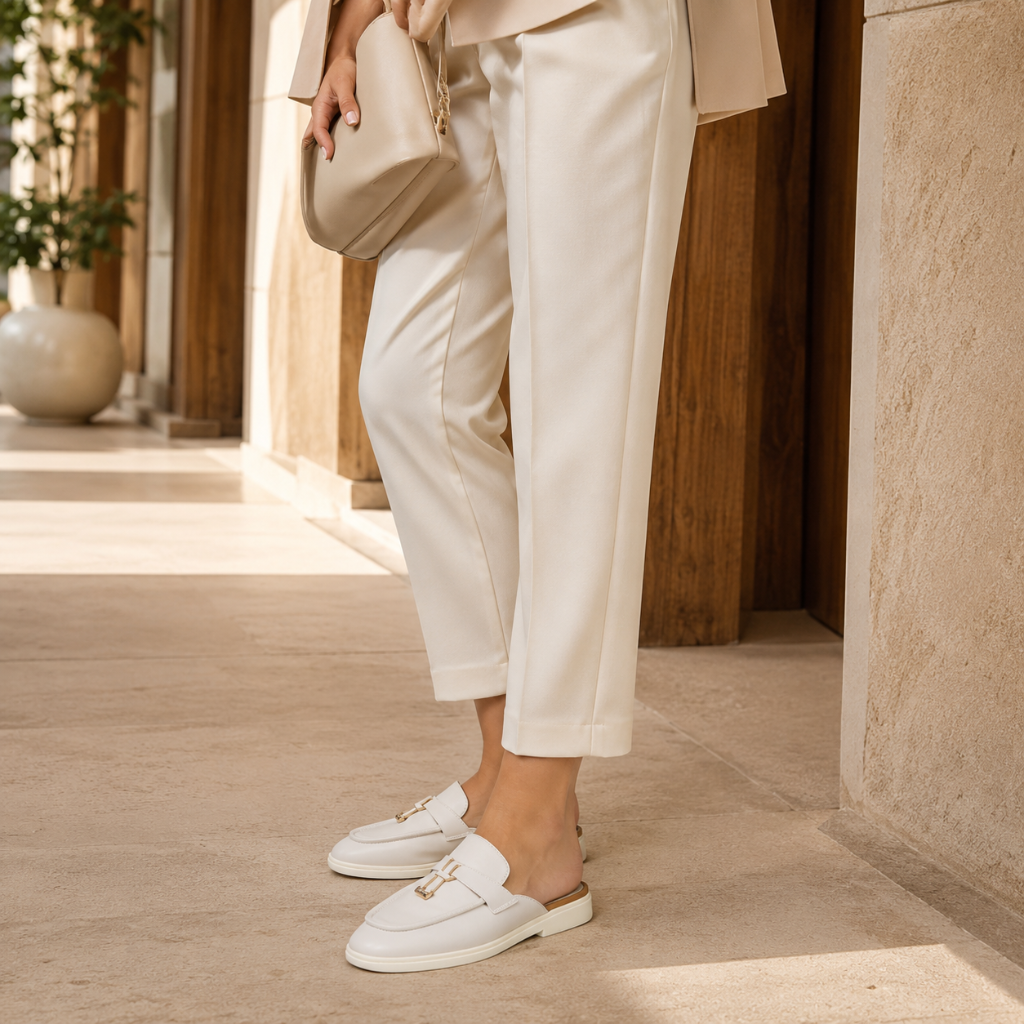 Madeleine women's white mules alternate angle