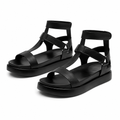 Versailles women's black leather sandals upper detail