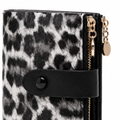 As women's black leopard print wallet closure detail