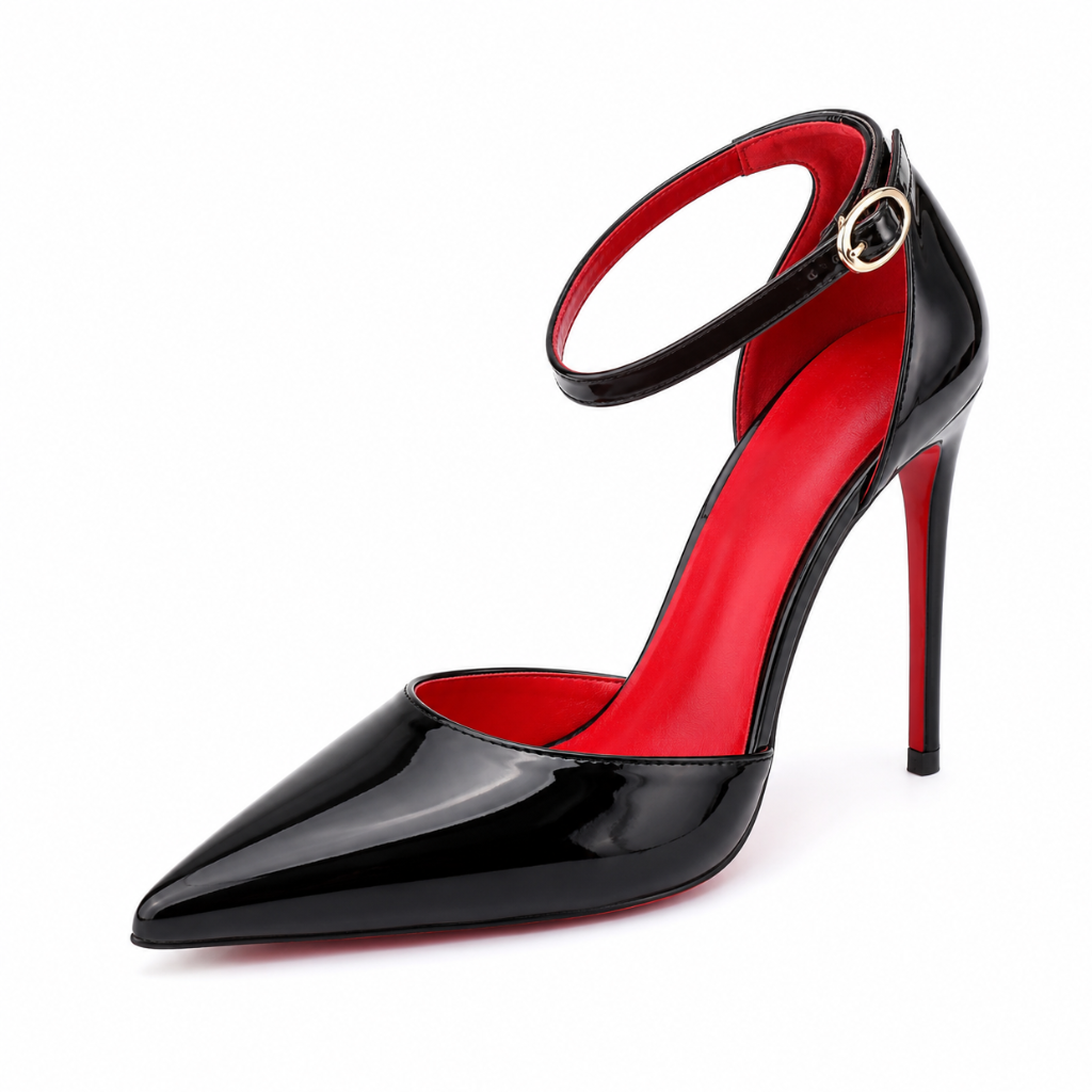 Marseille women's black court shoes side profile