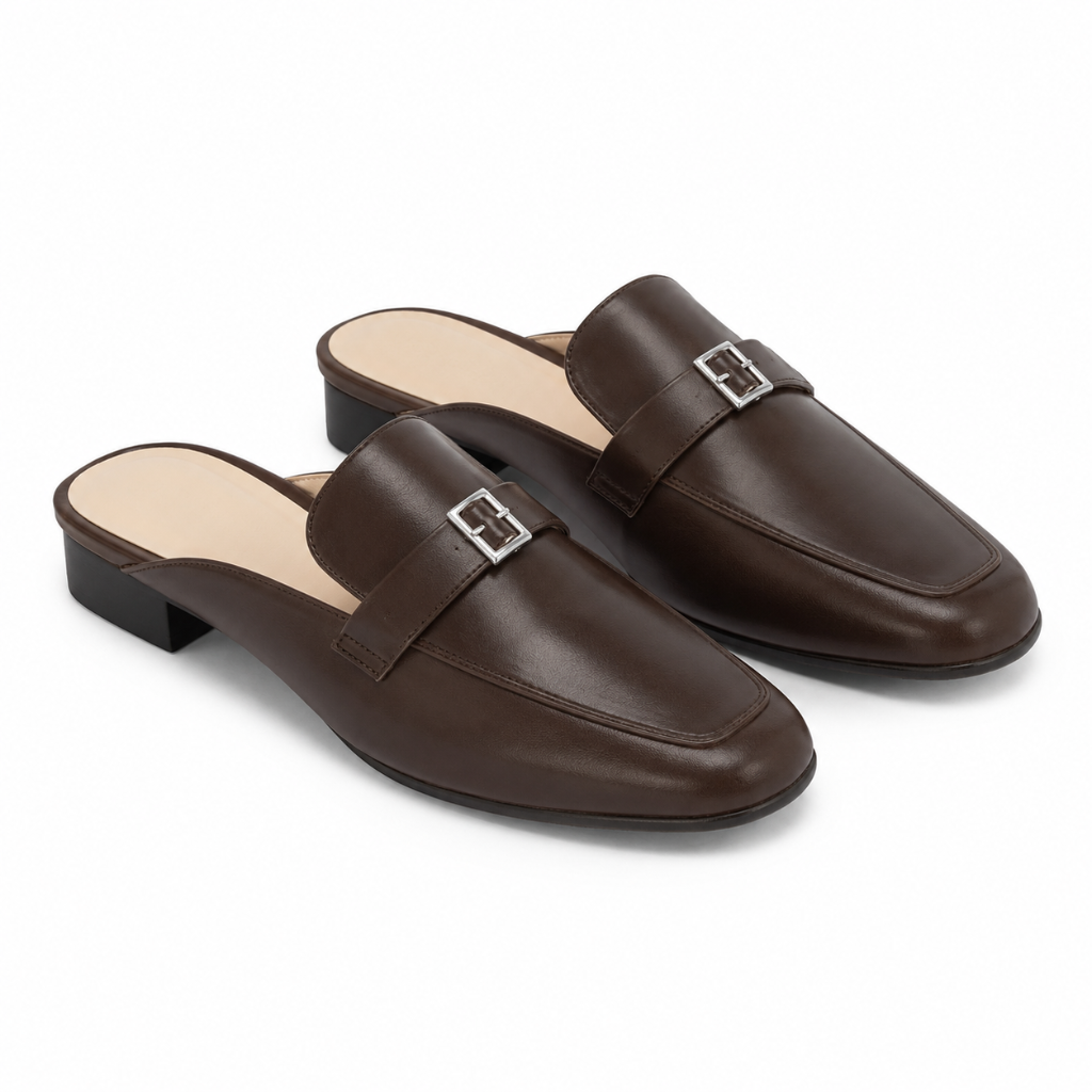 Luxembourg women's brown mules side profile