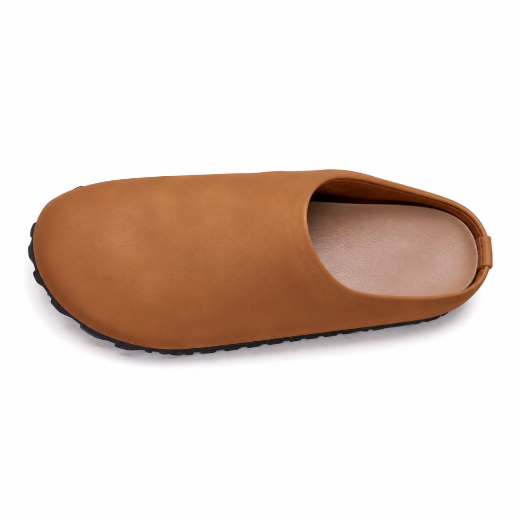 Annecy women's caramel leather sandals pull-on opening detail
