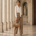 Concorde women's brown shoulder bag flap pocket detail