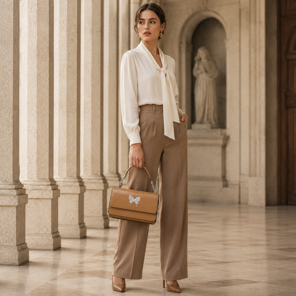 Concorde women's brown shoulder bag flap pocket detail