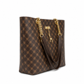 Venice women's dark brown tote bag plaid detail