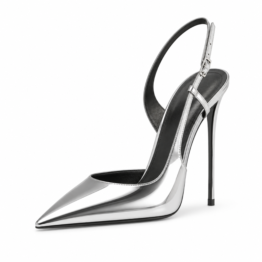 Avignon women's silver court shoes side profile