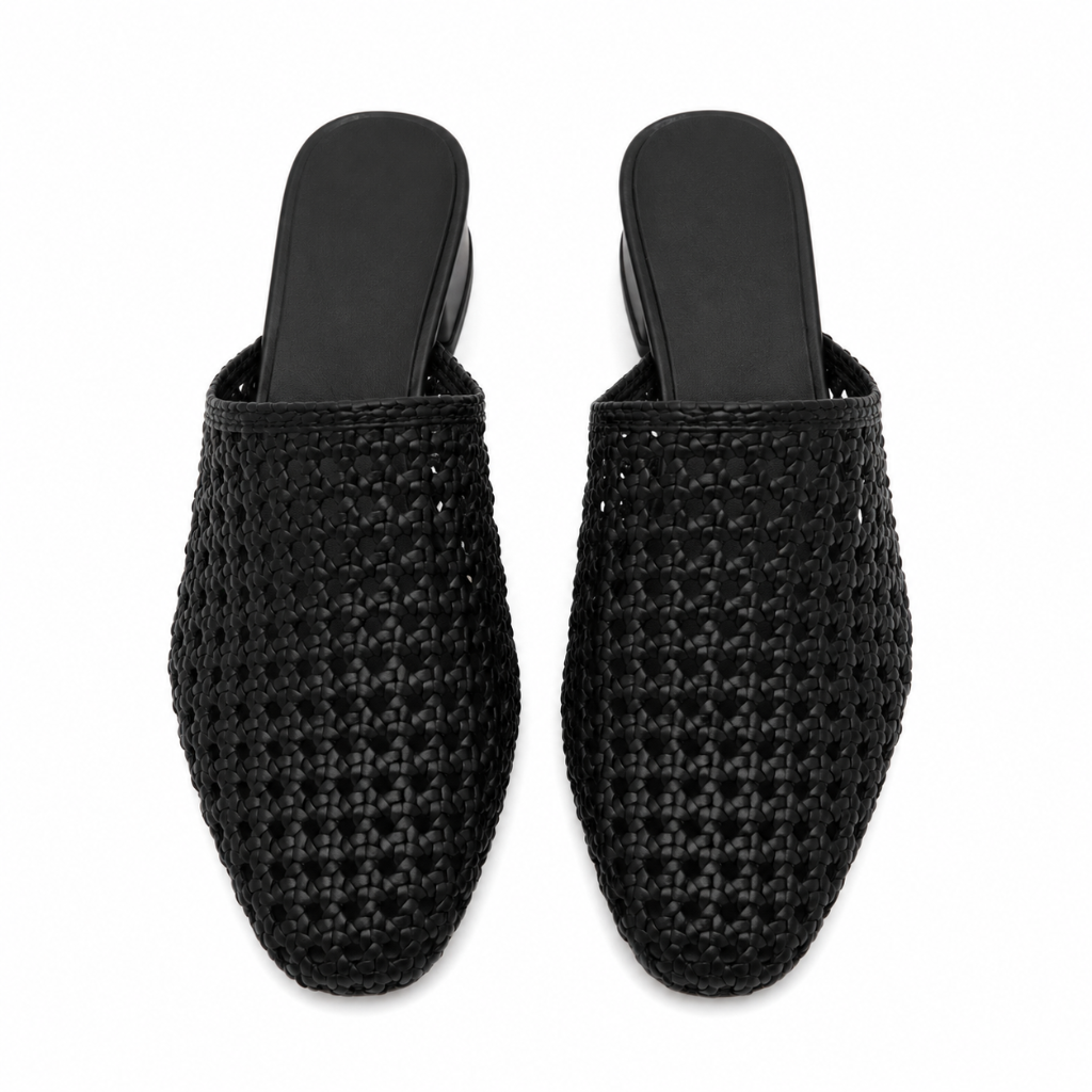 Marais women's black mules heel detail