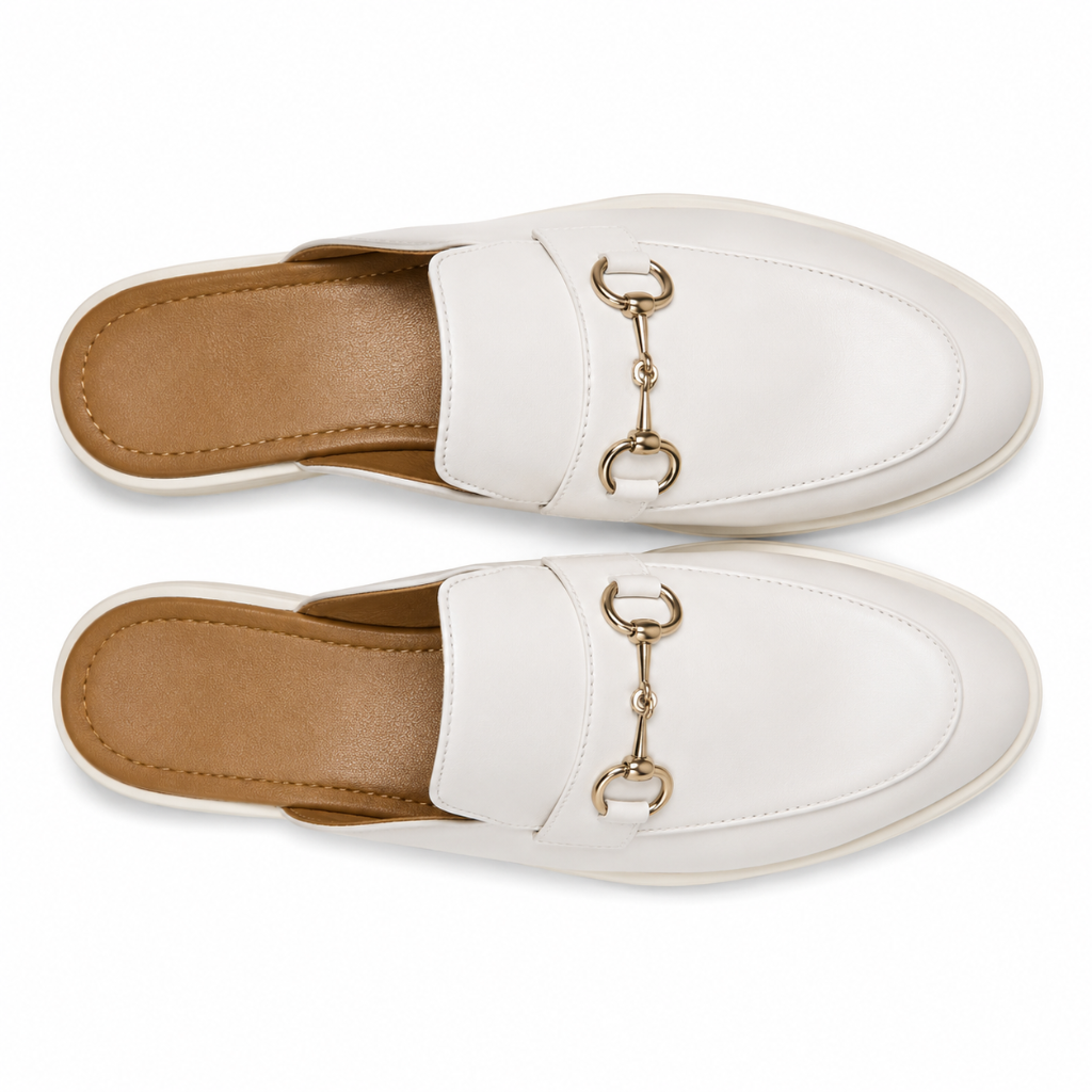 Madeleine women's white mules upper detail
