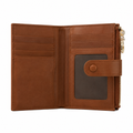 As women's caramel wallet closure detail