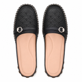 Saint-Tropez women's black mule-style sandals fabric insole detail