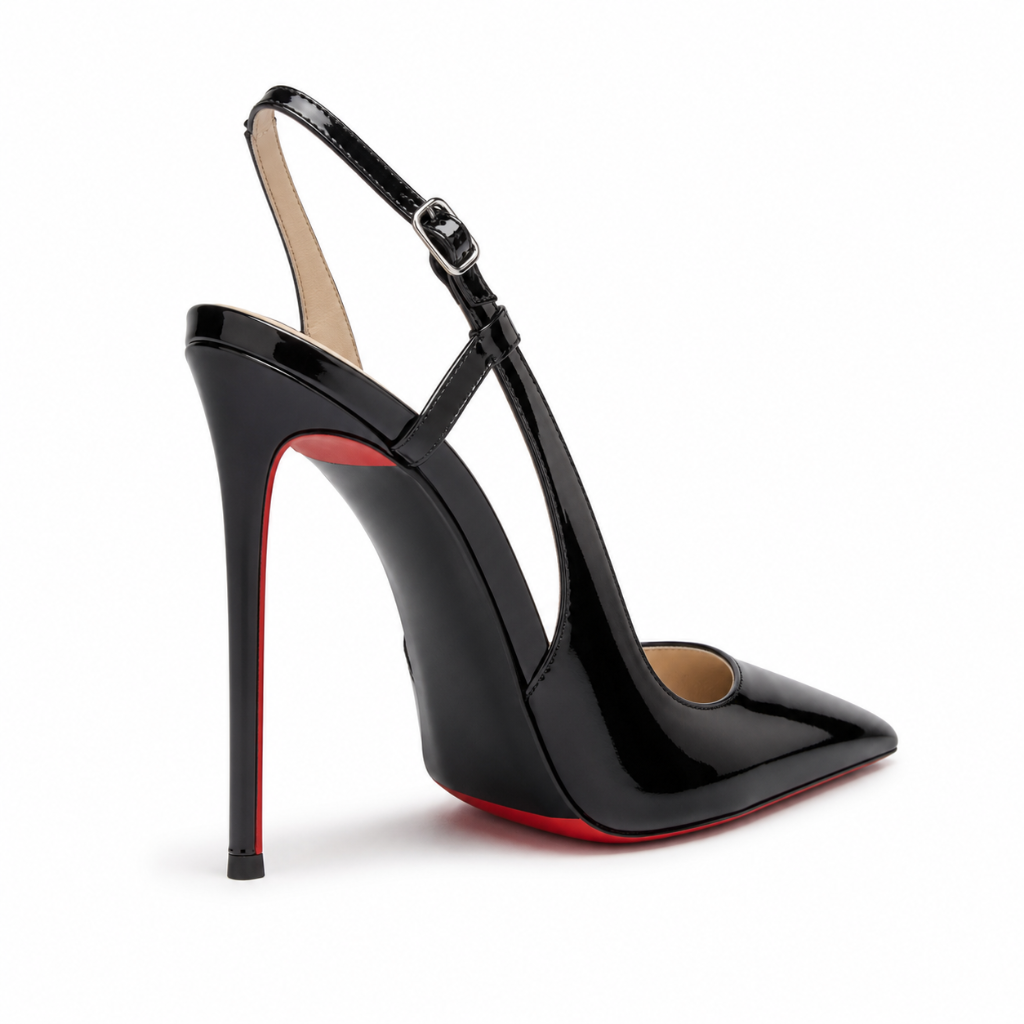 Avignon women's black court shoes heel detail