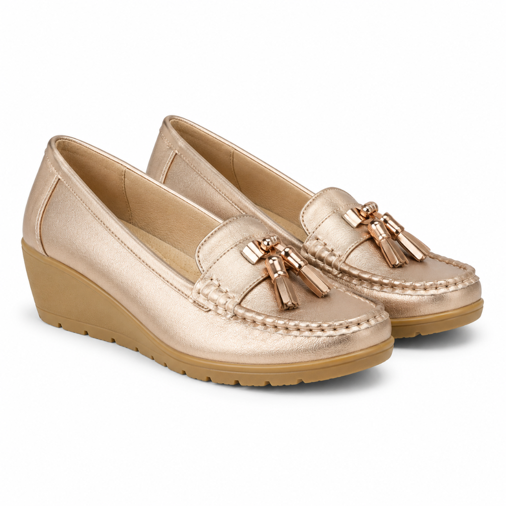 Avignon women's gold loafers side profile
