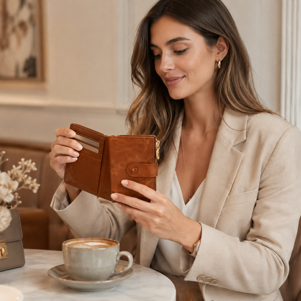 As women's caramel wallet alternate angle