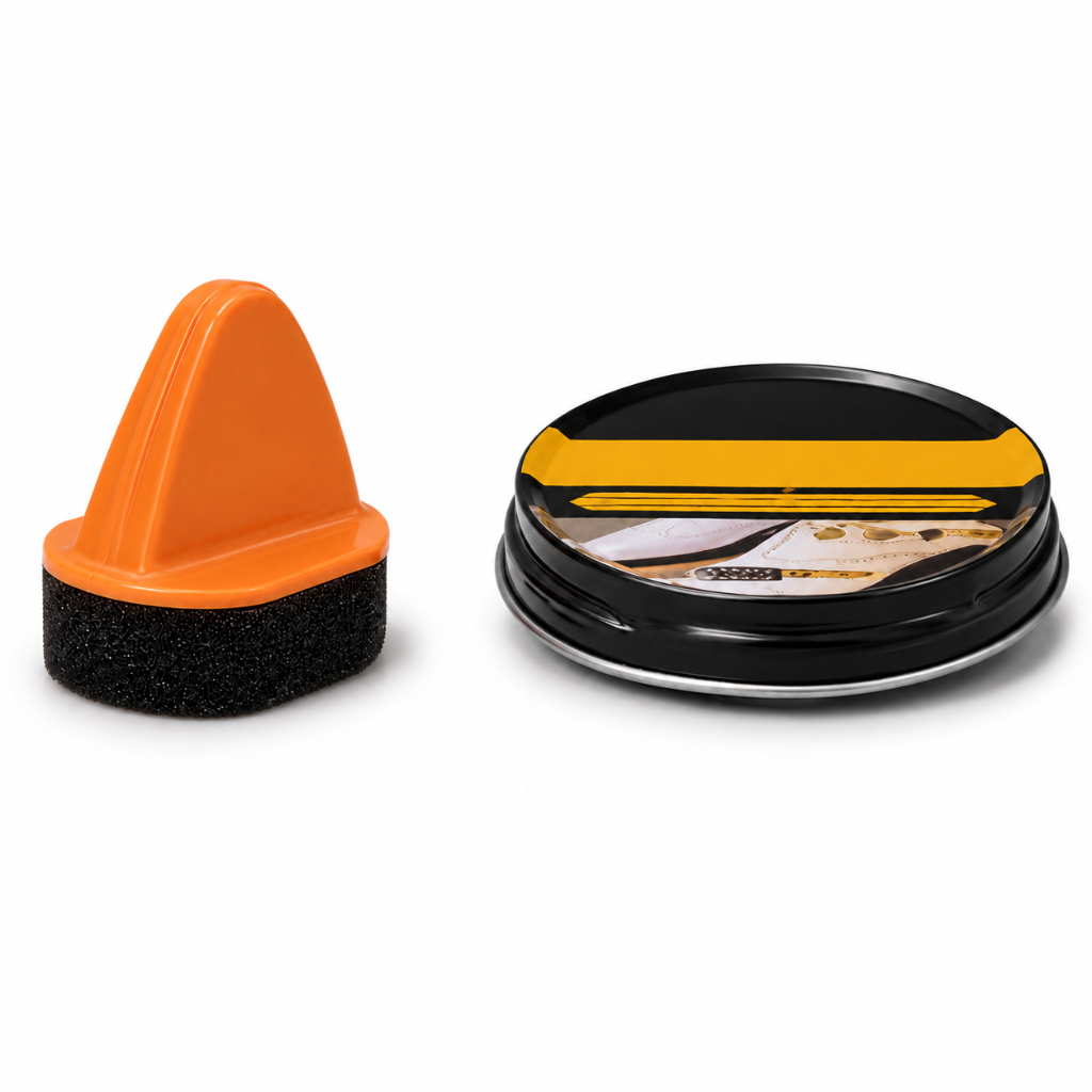 Neutral leather shoe polish cream with applicator shoe polish cream detail