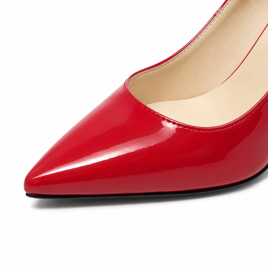 Annecy women's red court shoes pointed toe detail