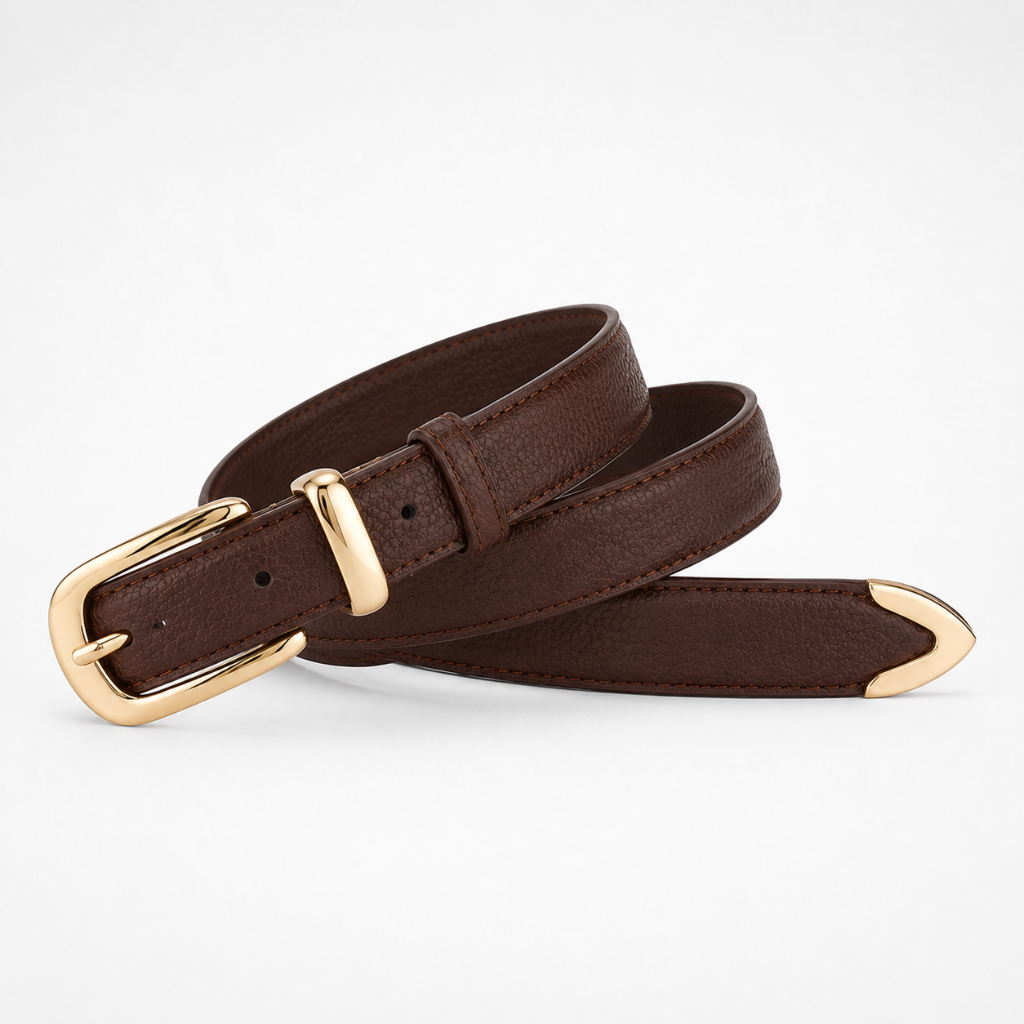 Sicily women's brown leather belt buckle detail
