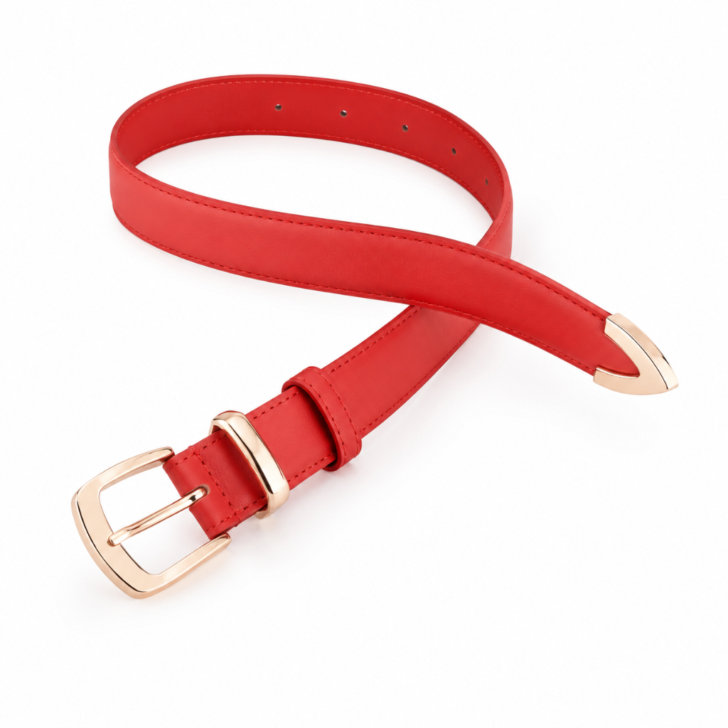 Sicily women's red leather belt buckle detail