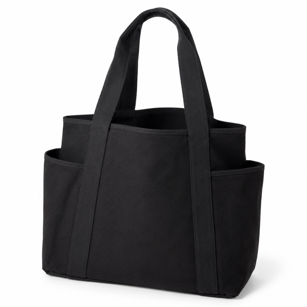 Amalfi women's black tote bag exterior pocket detail