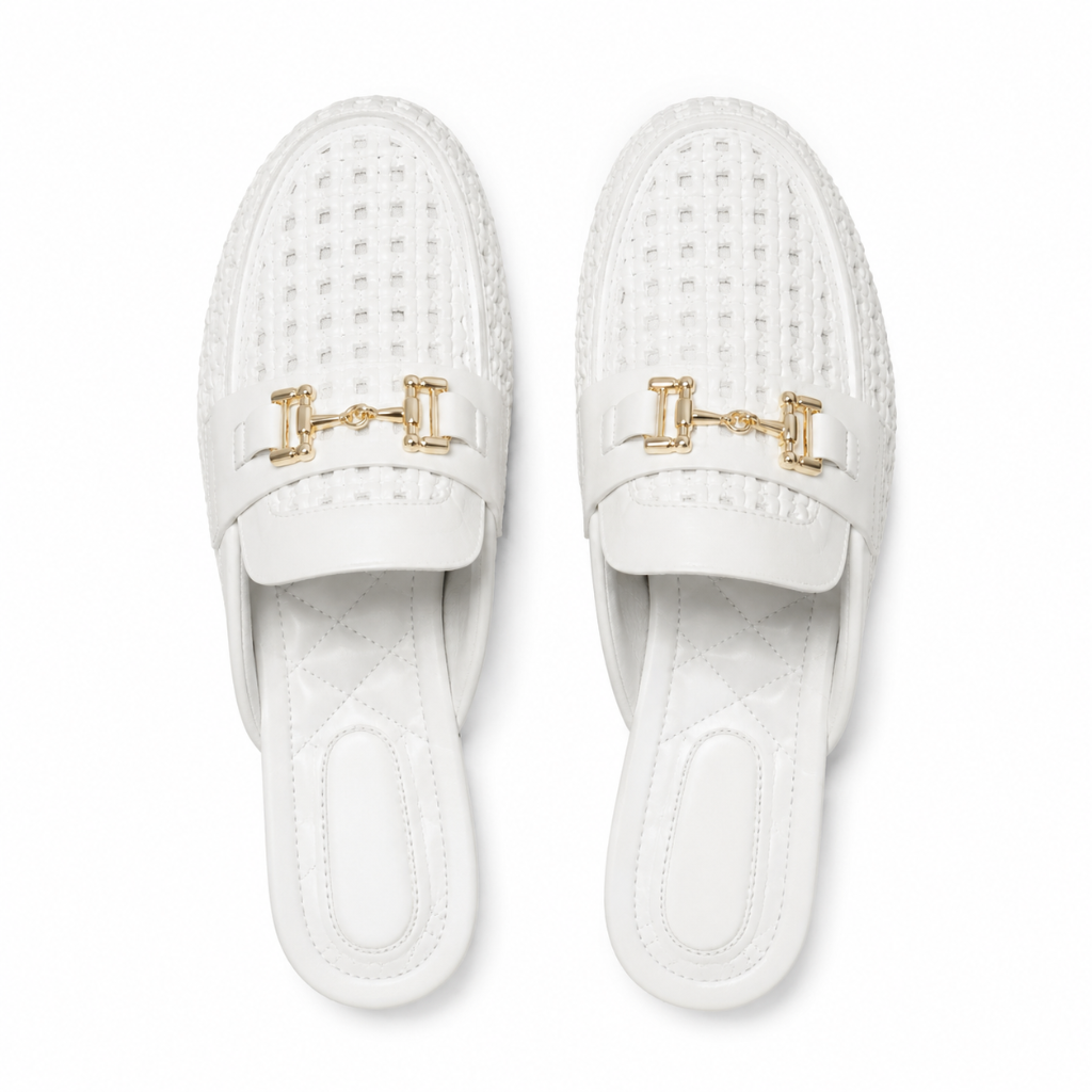 Opera women's white mules upper detail
