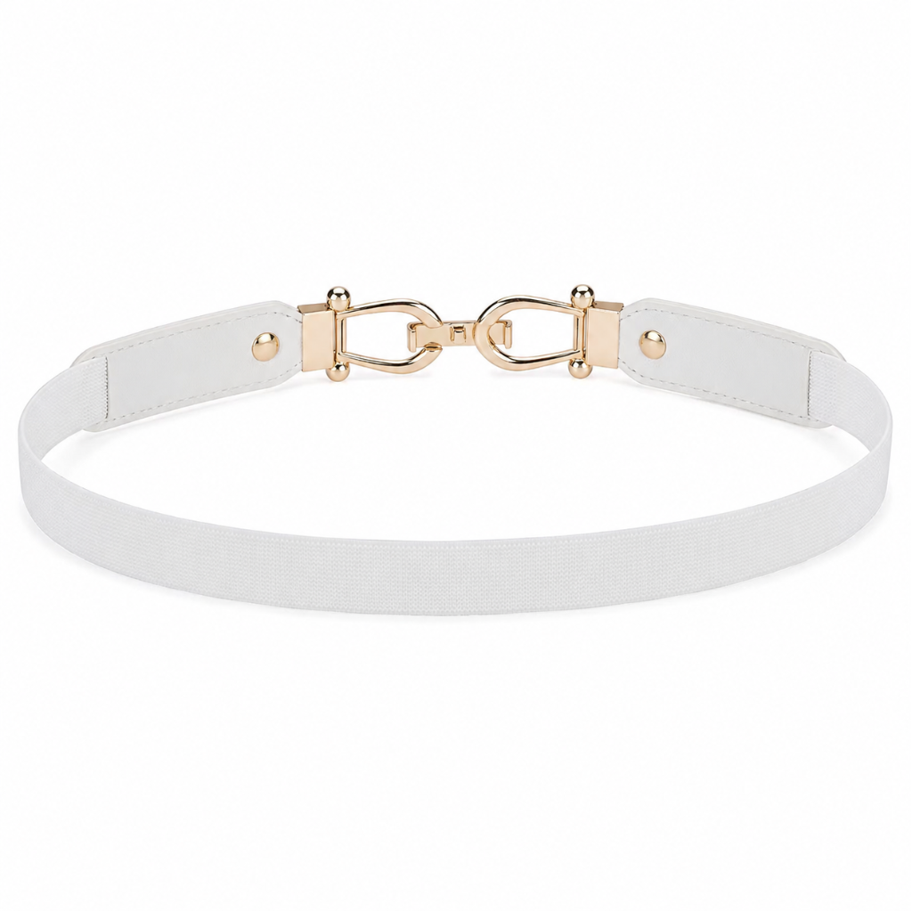 Madrid white waist belt fastening detail