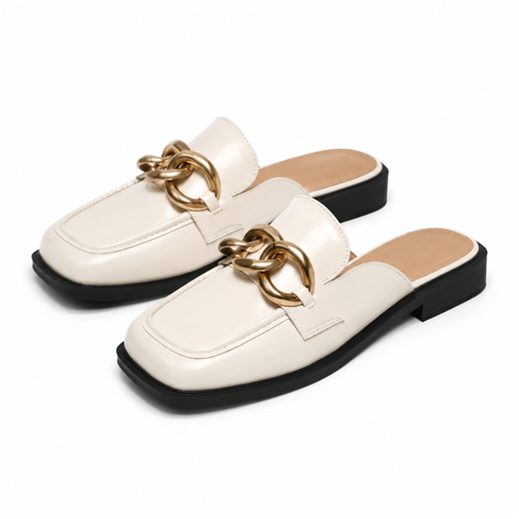 Tuileries women's white mules side profile
