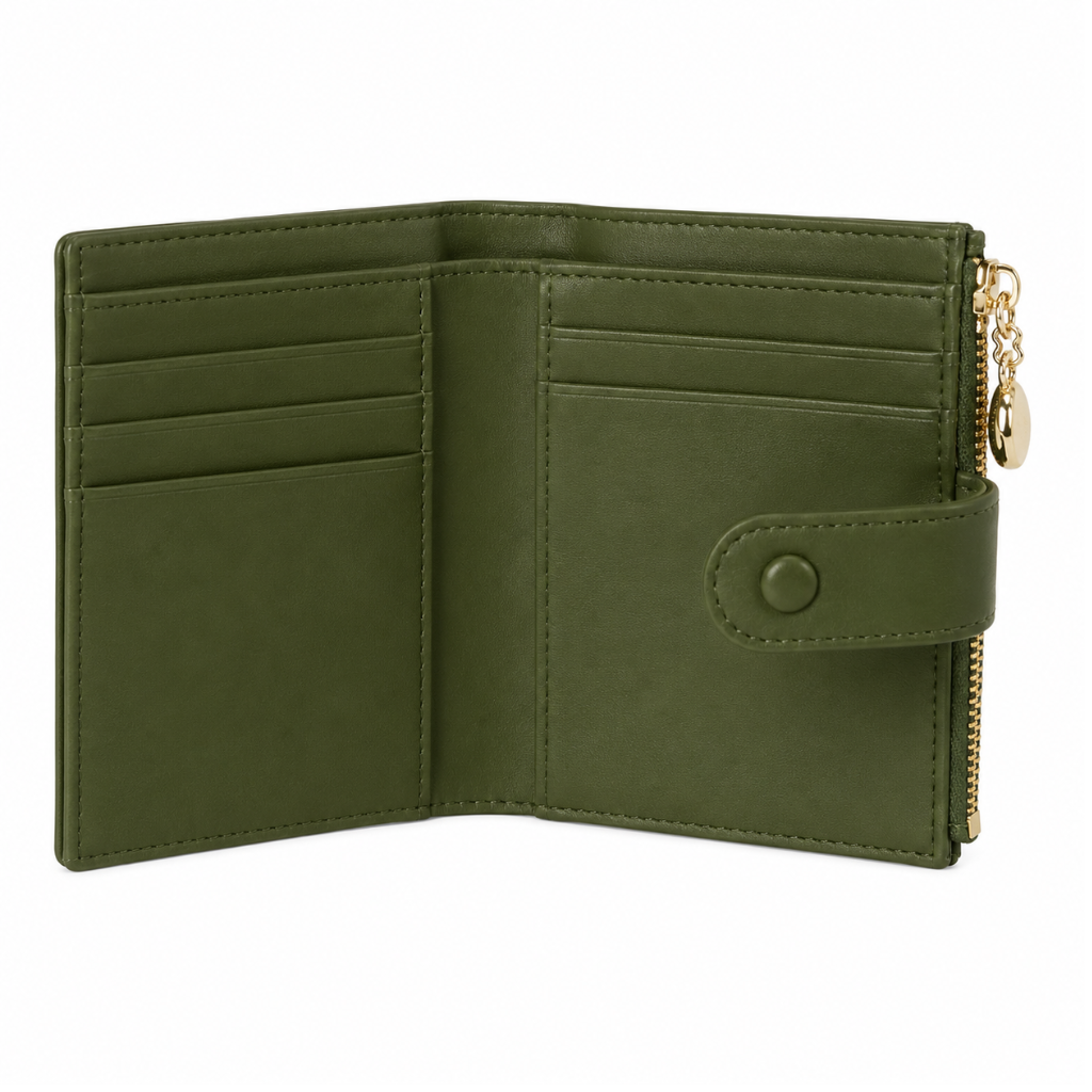 As women's green wallet closure detail