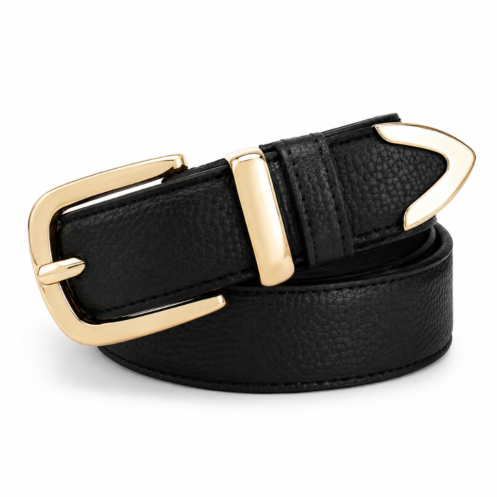 Sicily women's black leather belt strap detail