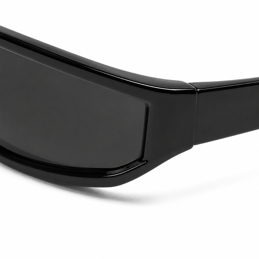 Zurich black narrow rectangular sunglasses side profile
