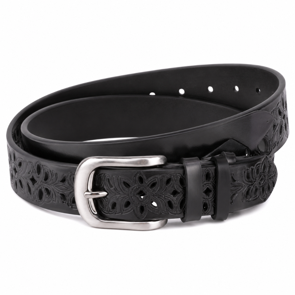 Sevilla black split-leather belt strap detail