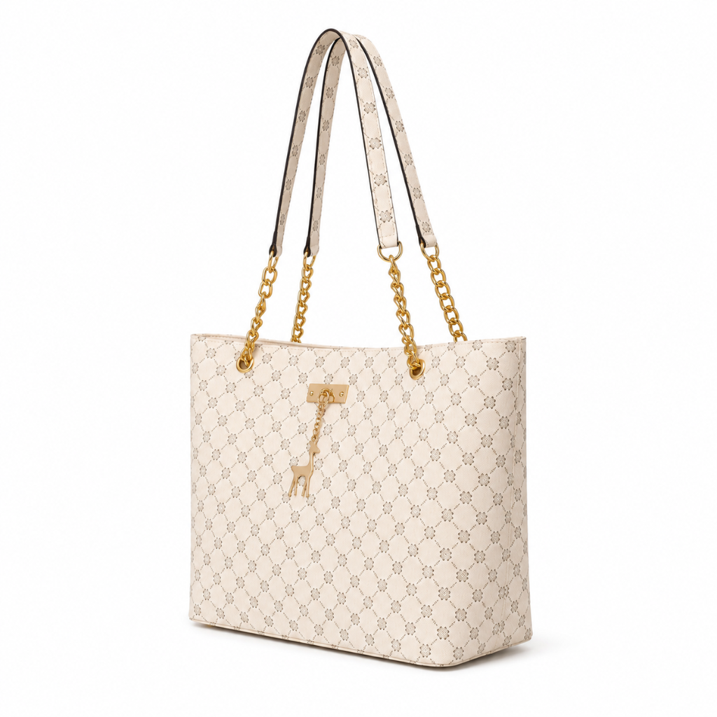 Venice women's white tote bag plaid detail