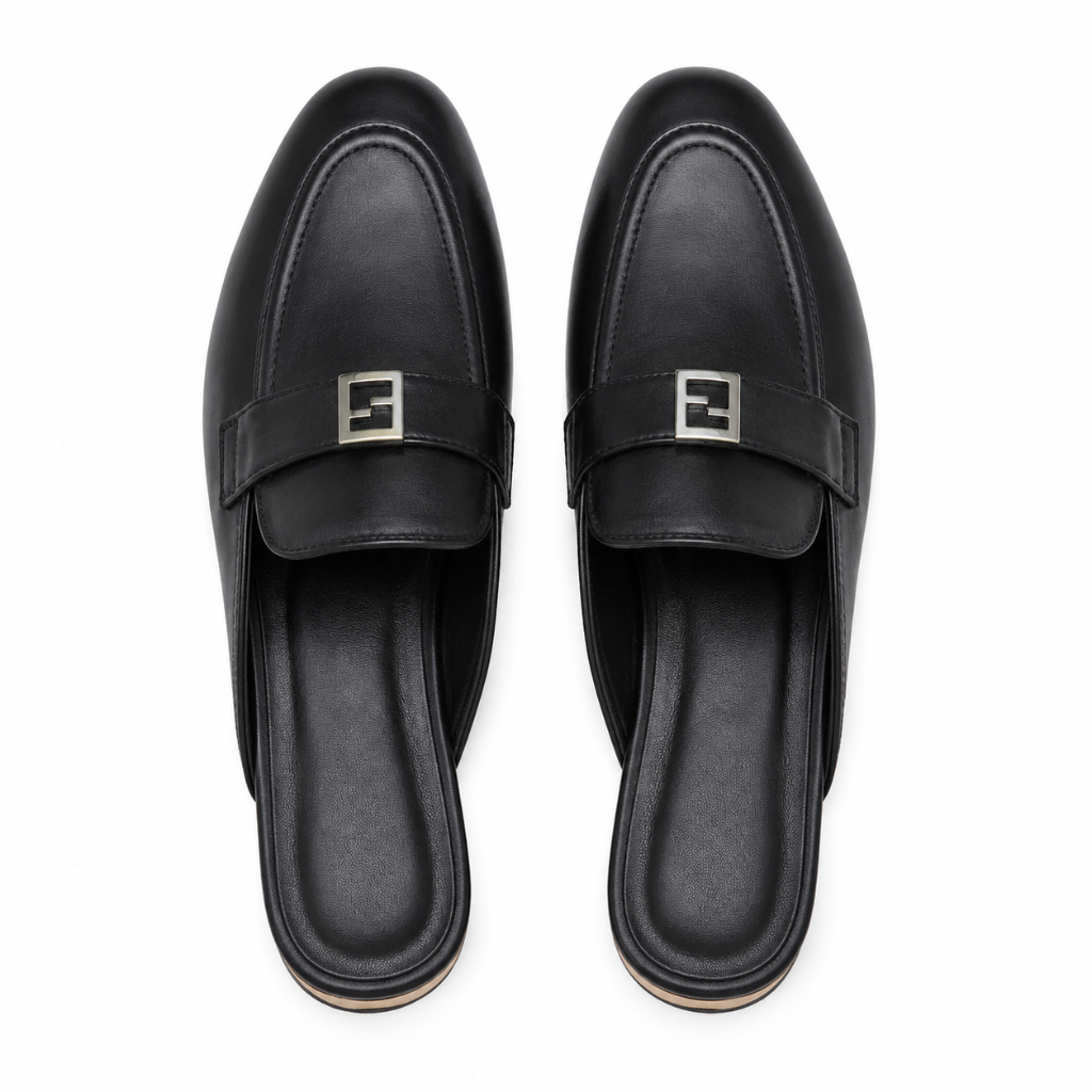 Luxembourg women's black mules sole detail