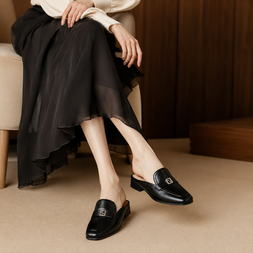 Luxembourg women's black mules alternate angle