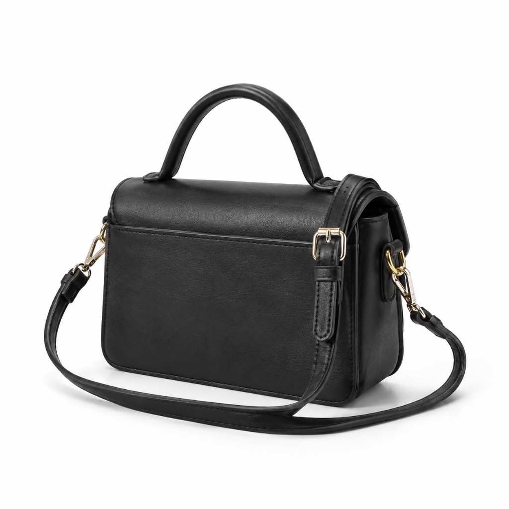 Elysium women's black crossbody bag PU material detail