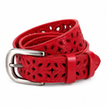 Sevilla red split-leather belt buckle detail