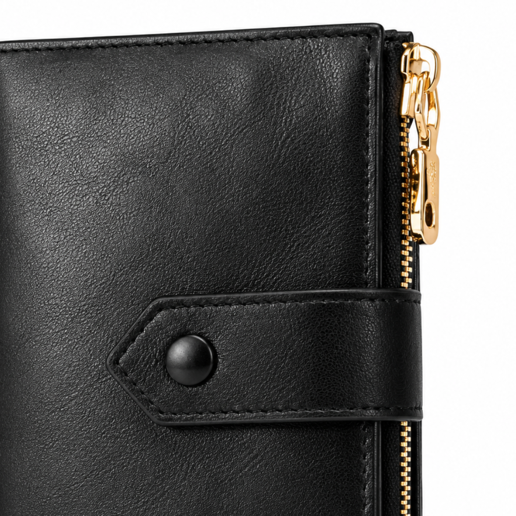 As women's black wallet closure detail