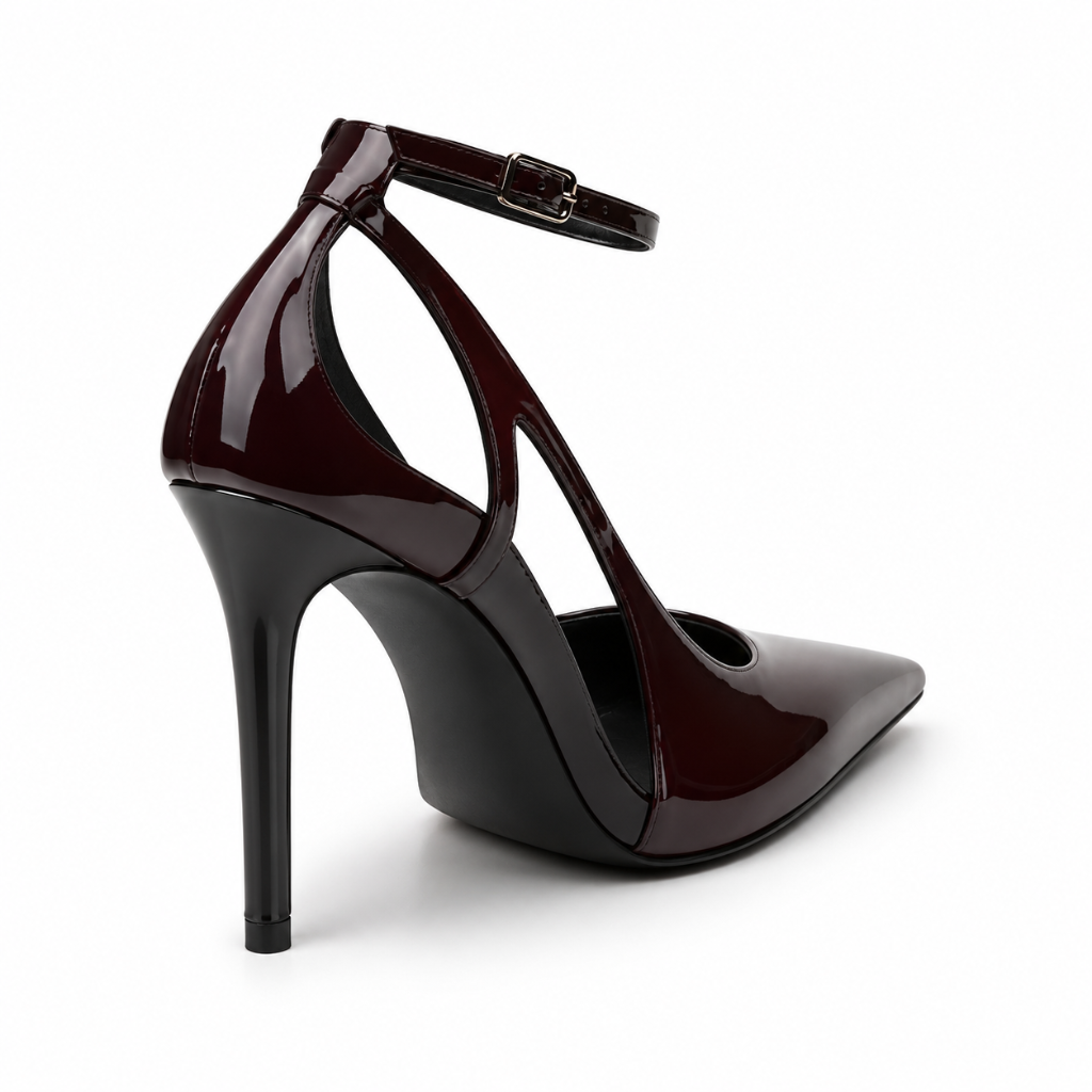 Paris women's burgundy court shoes heel detail
