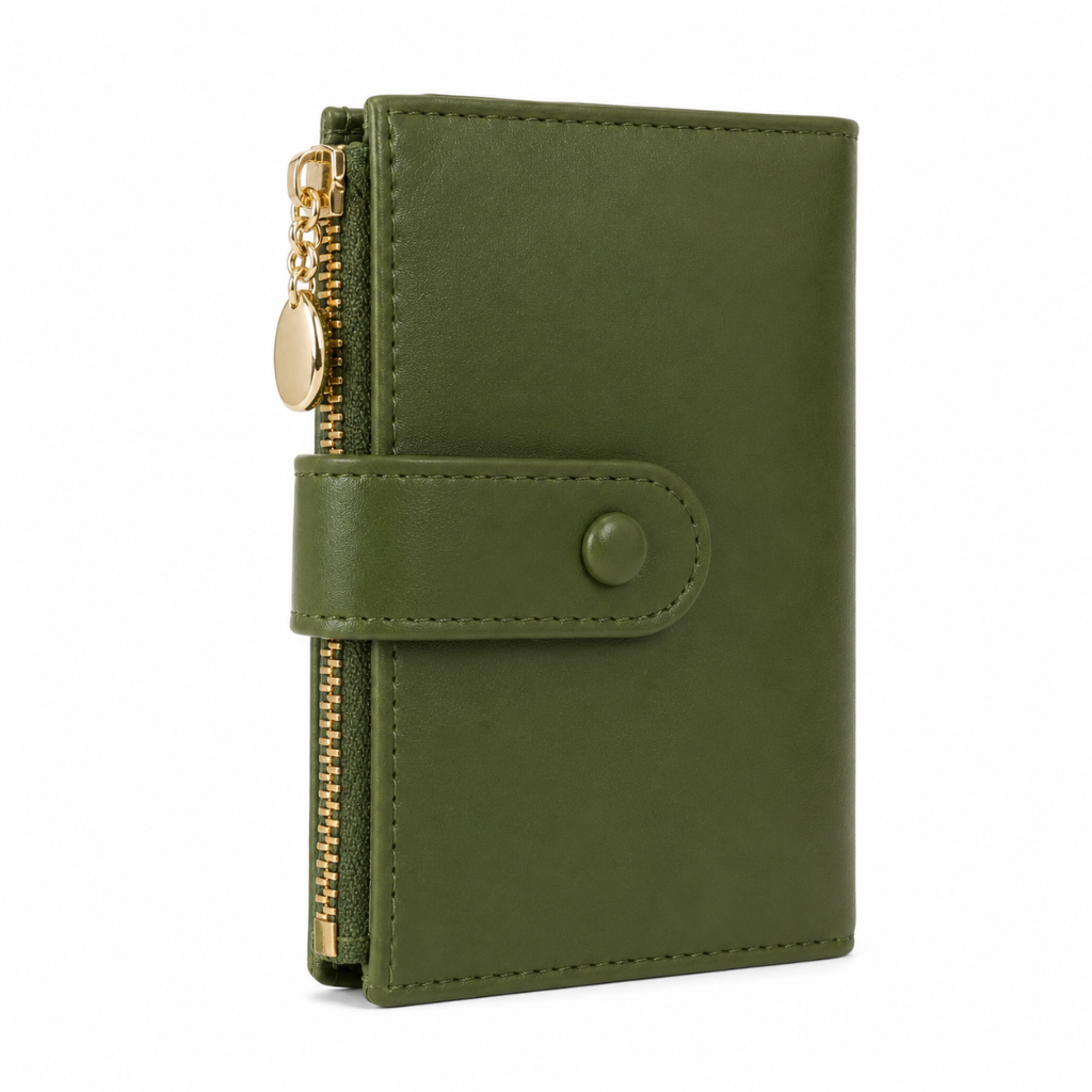As women's green wallet interior compartments