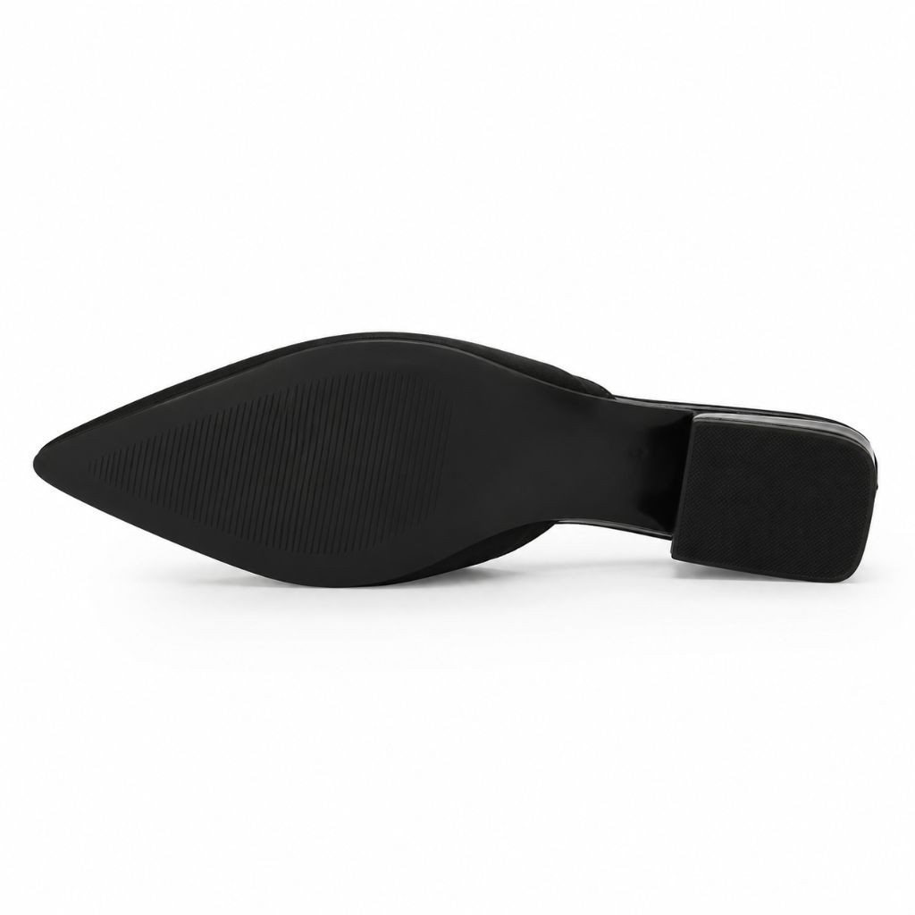 Rome women's black mules upper detail
