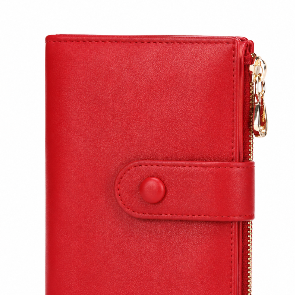 As women's red wallet interior compartments