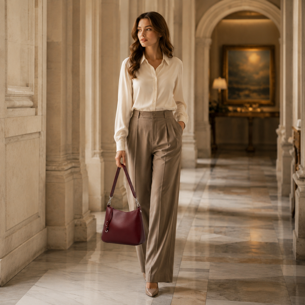 Opera women's burgundy shoulder bag strap detail