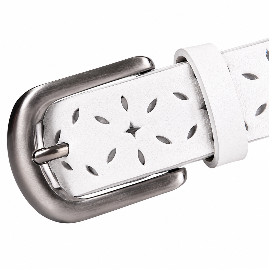 Sevilla white split-leather belt strap detail