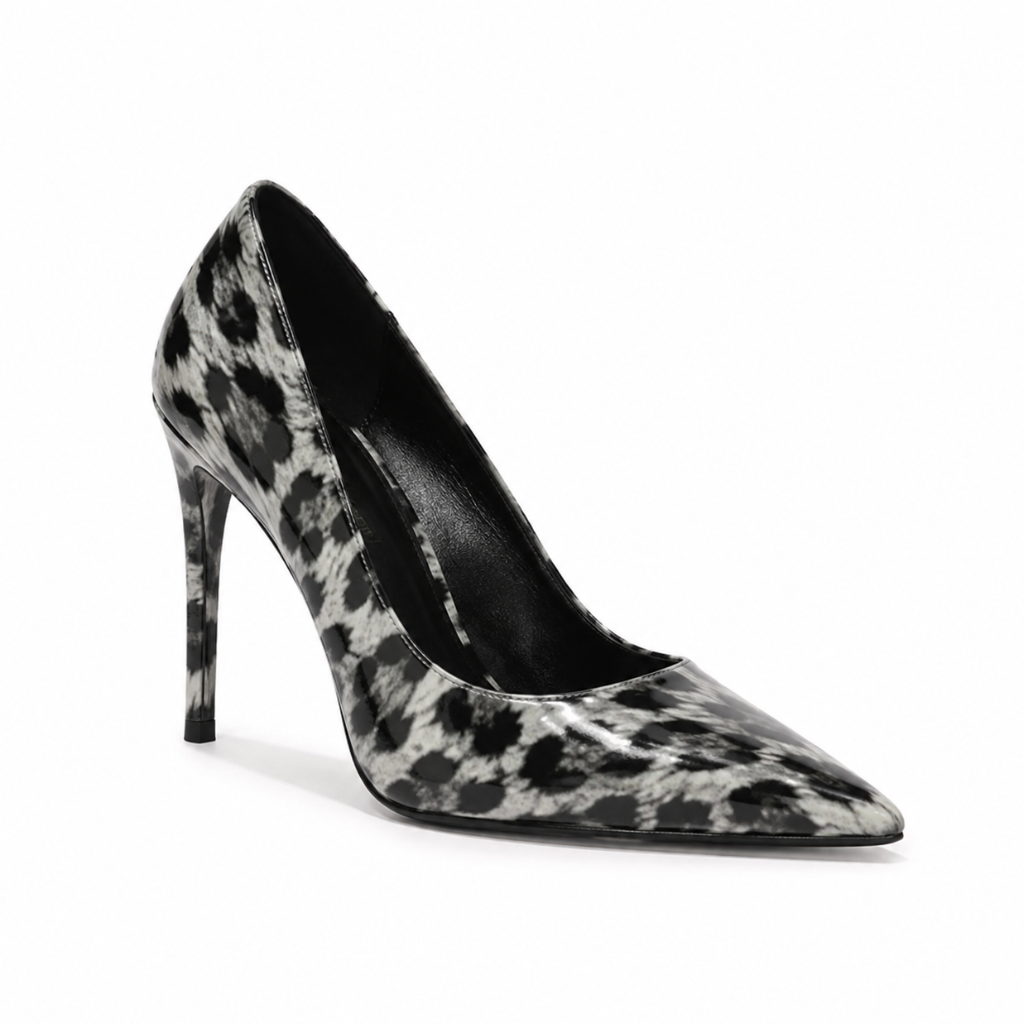 Strasbourg women's white leopard print court shoes side profile