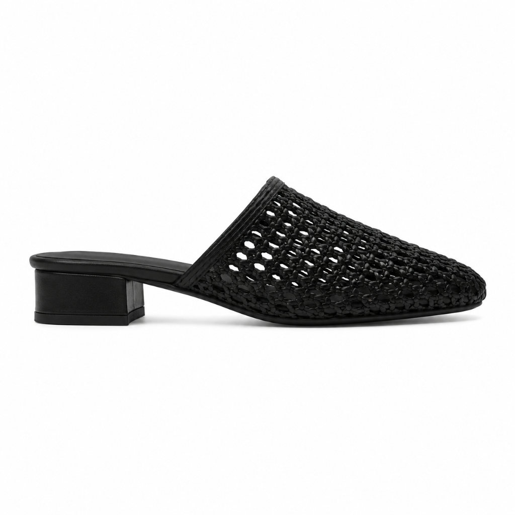 Marais women's black mules upper detail