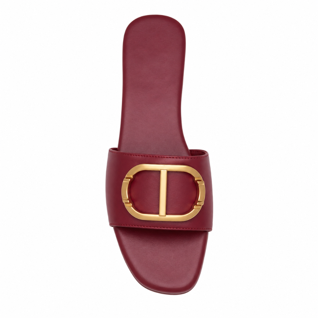 Lyon women's burgundy sandals sole detail