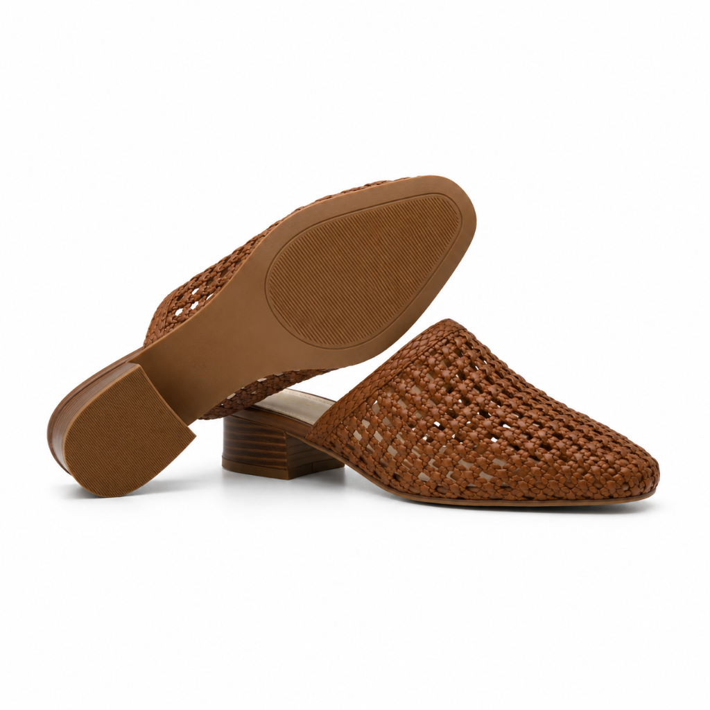 Marais women's brown mules heel detail