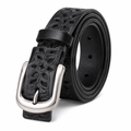 Sevilla black split-leather belt buckle detail