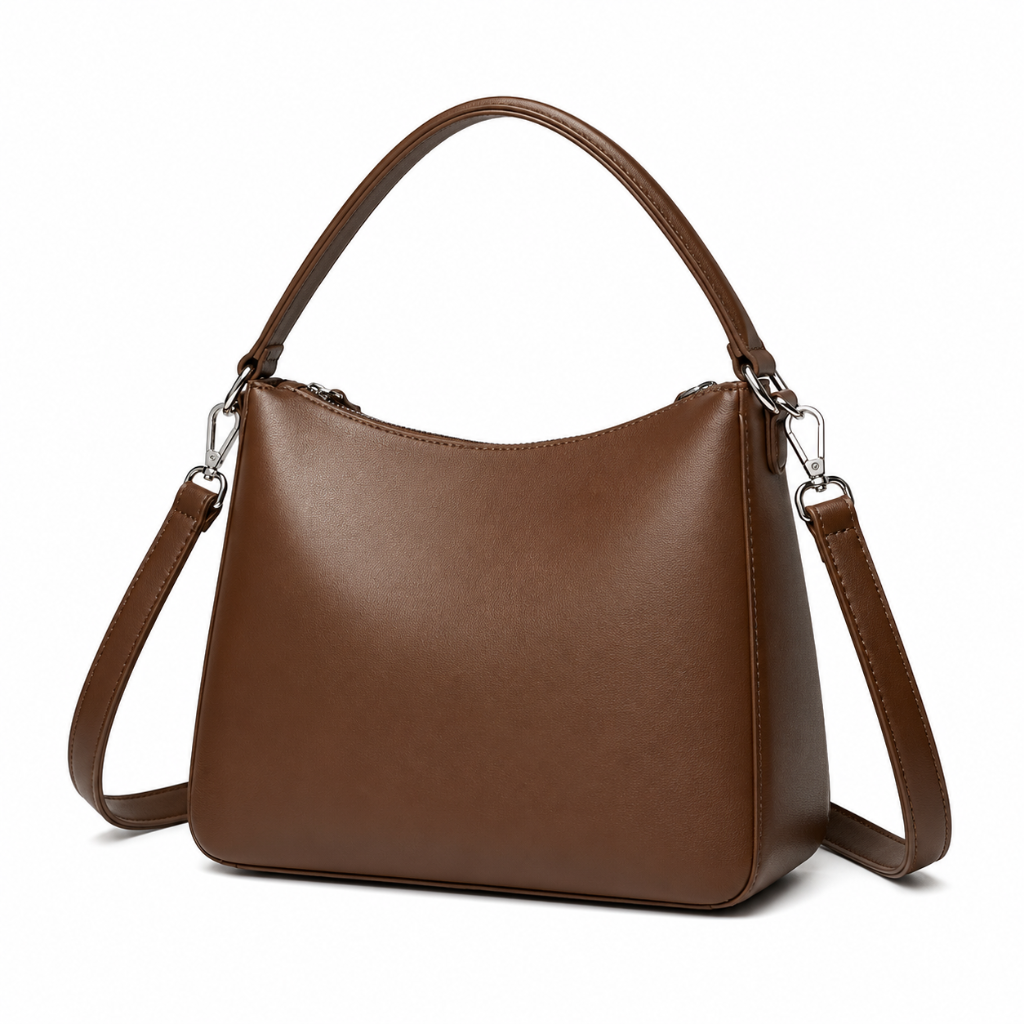 Opera women's brown shoulder bag zip closure detail