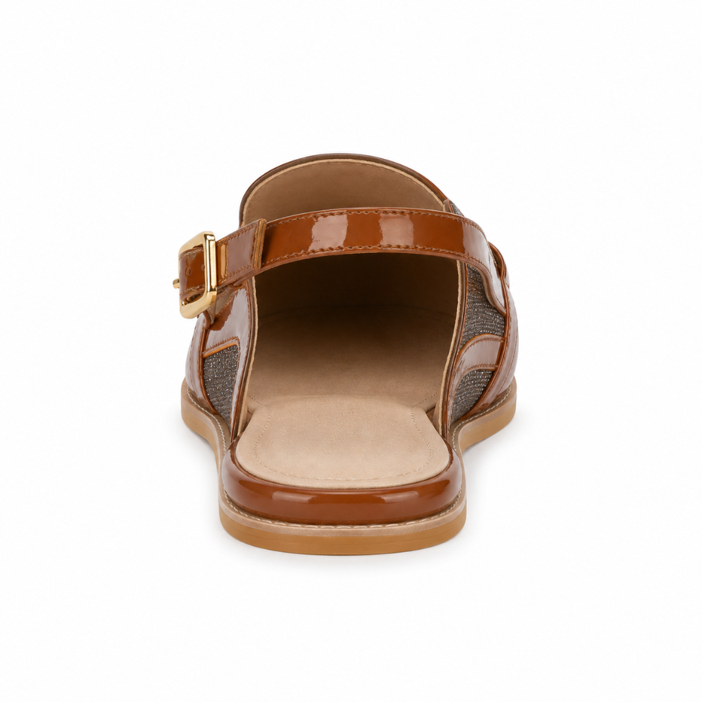 Milan women's caramel mules sole detail