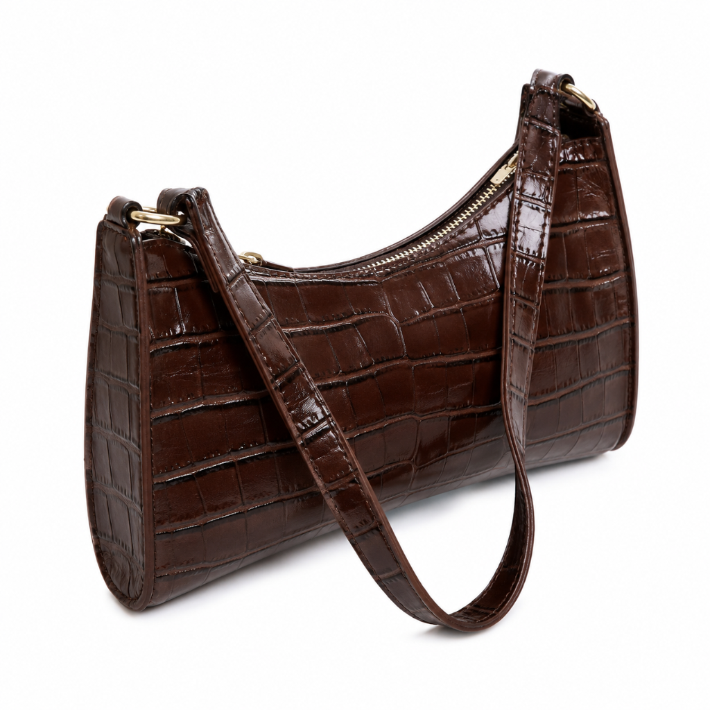 Capri women's dark brown handbag alligator-effect detail