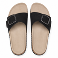 Deauville women's black suede sandals full-grain leather insole detail